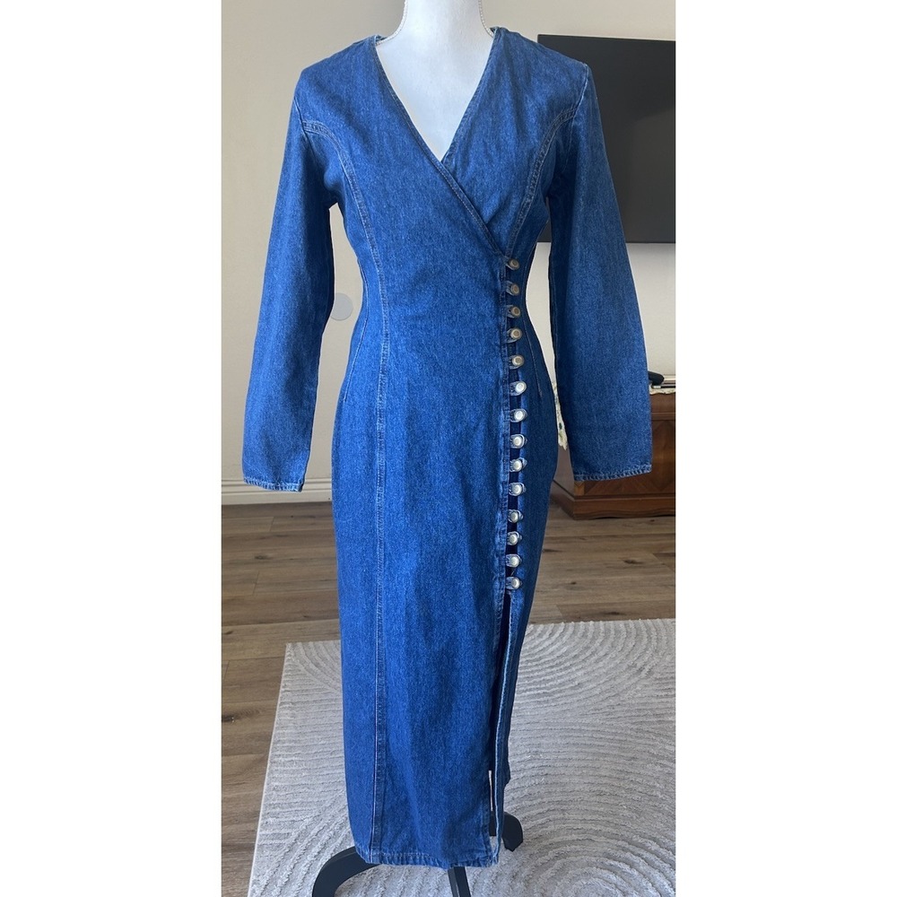 Womens Vintage 1970s Denim Dress Long Sleeve